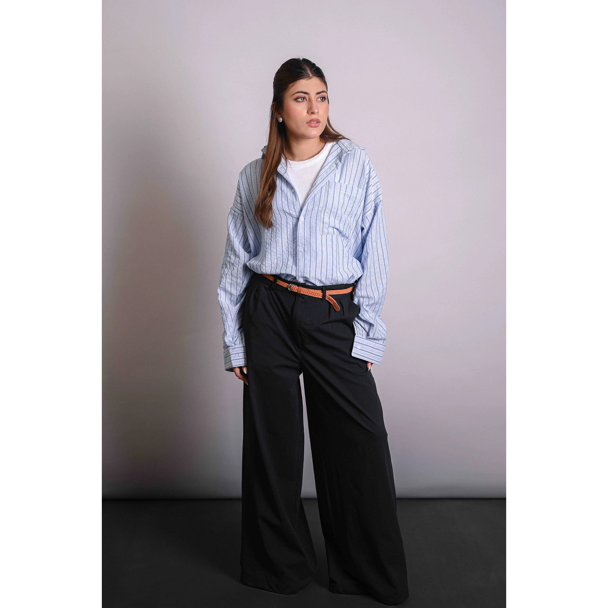 Blue Two Tone Stripes Oversized Shirt | Montivo Pakistan