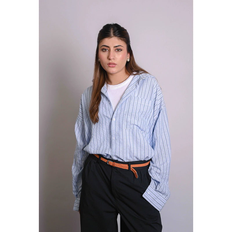 Blue Two Tone Stripes Oversized Shirt | Montivo Pakistan