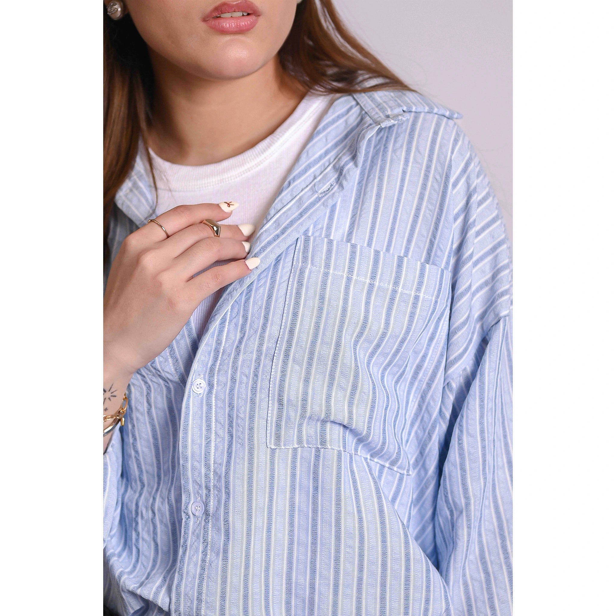 Blue Two Tone Stripes Oversized Shirt | Montivo Pakistan