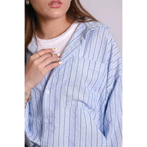 Blue Two Tone Stripes Oversized Shirt | Montivo Pakistan
