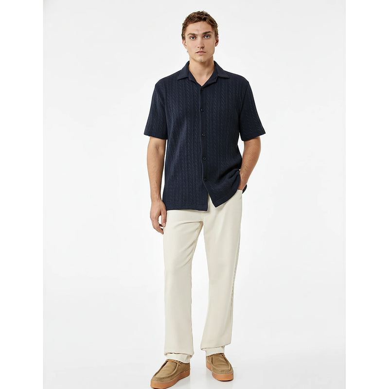 Blue Cable Knit Cuban Shirt | Montivo Pakistan
