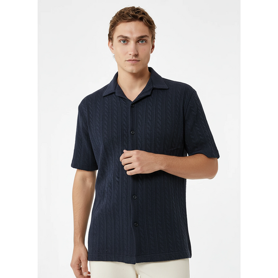 Blue Cable Knit Cuban Shirt | Montivo Pakistan