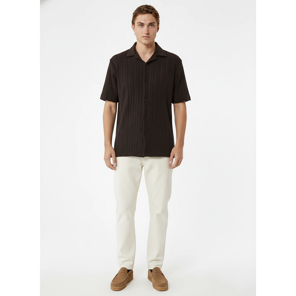 Brown Cable Knit Cuban Shirt | Montivo Pakistan