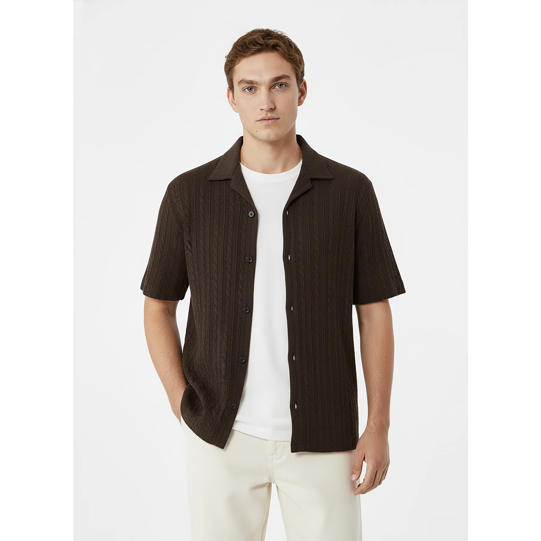 Brown Cable Knit Cuban Shirt | Montivo Pakistan