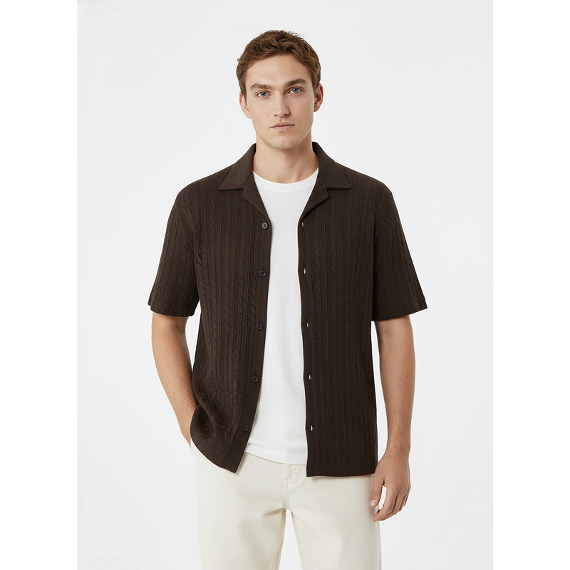 Brown Cable Knit Cuban Shirt | Montivo Pakistan