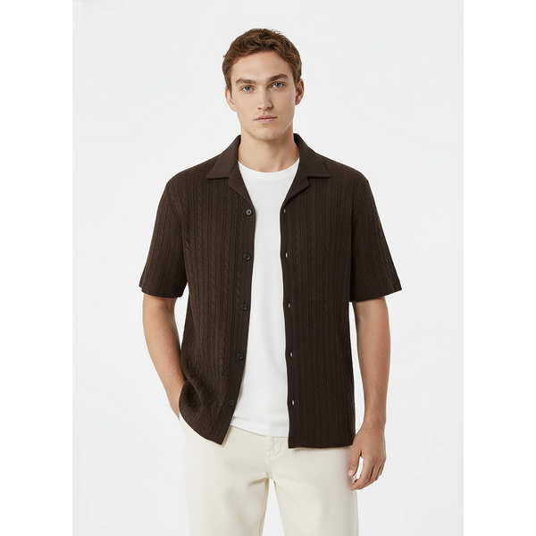 Brown Cable Knit Cuban Shirt | Montivo Pakistan
