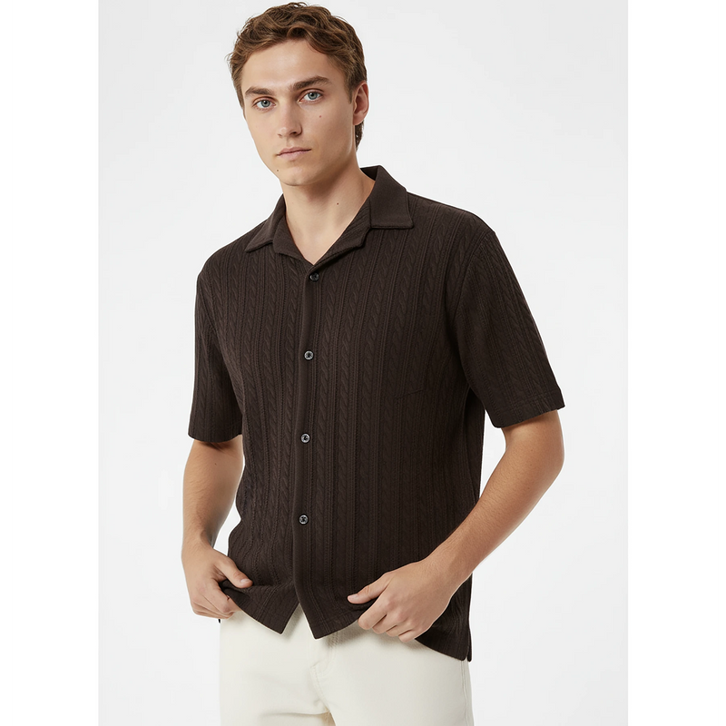 Brown Cable Knit Cuban Shirt | Montivo Pakistan