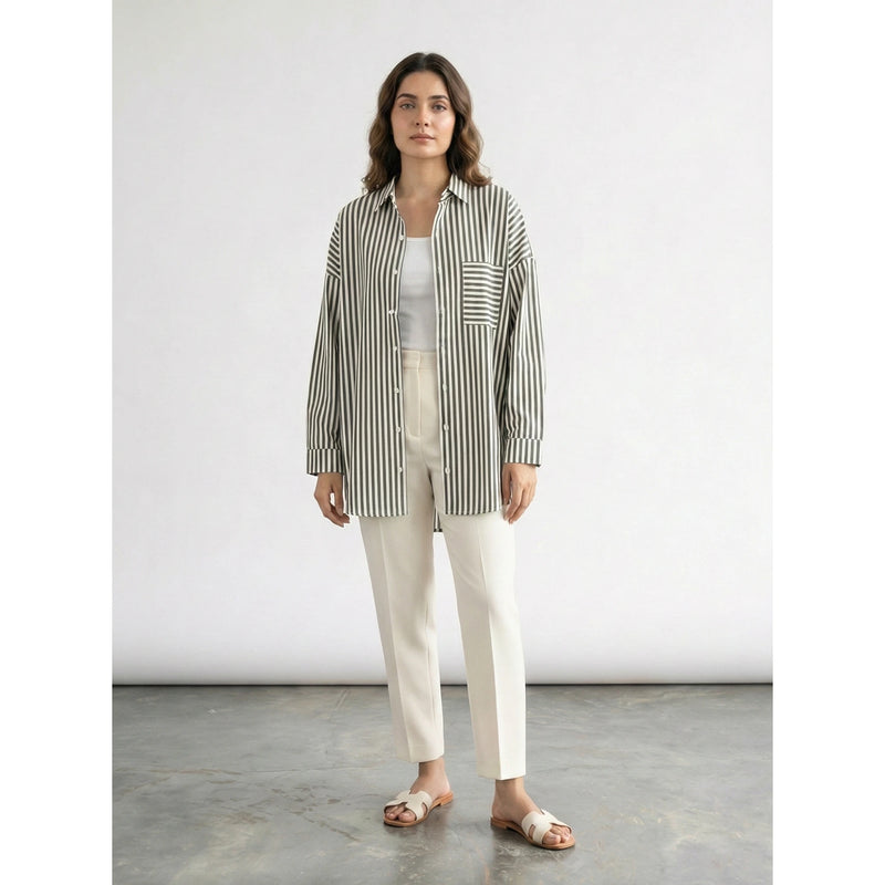 Green Stripes Oversized Shirt | Montivo Pakistan