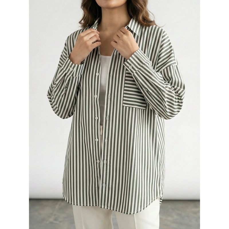 Green Stripes Oversized Shirt | Montivo Pakistan