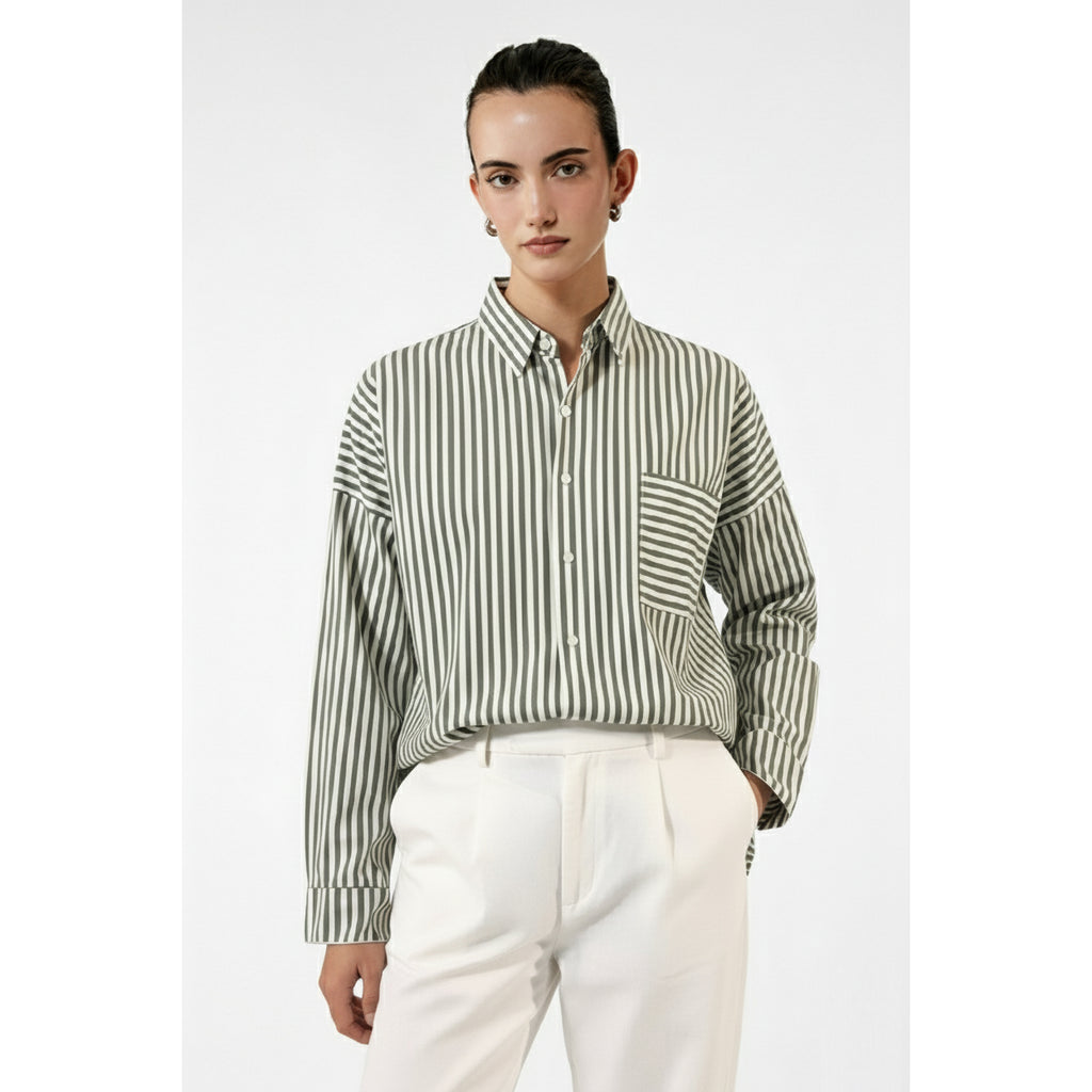 Green Stripes Oversized Shirt