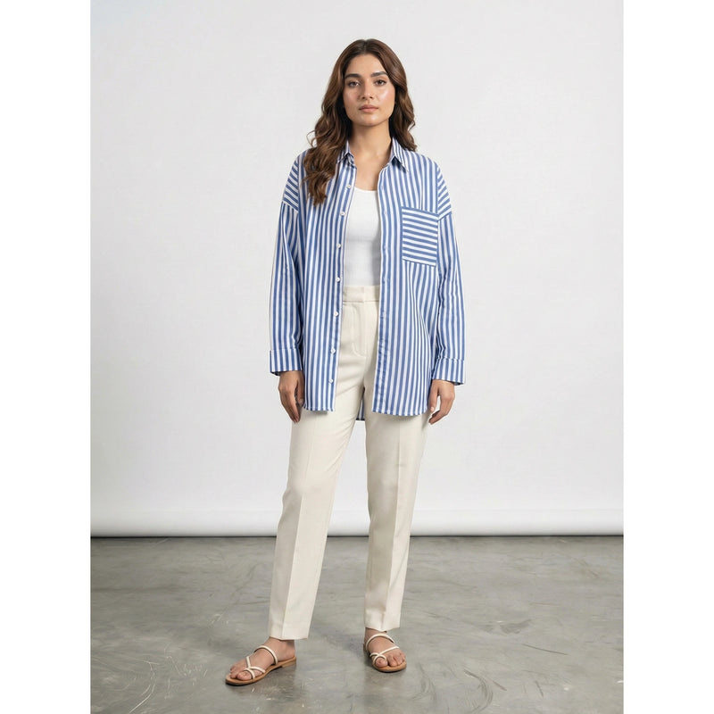 Royal Blue Stripes Oversized Shirt | Montivo Pakistan