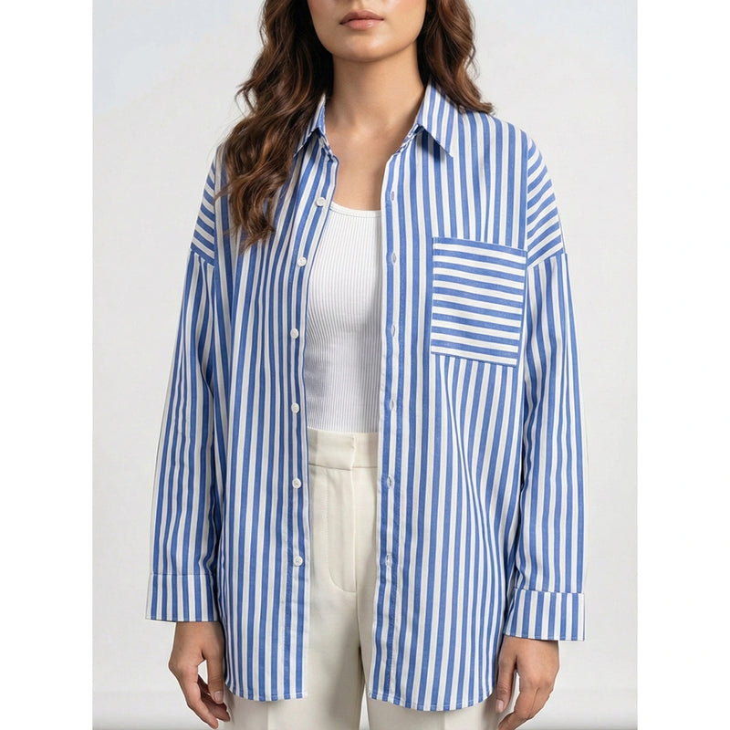Royal Blue Stripes Oversized Shirt | Montivo Pakistan