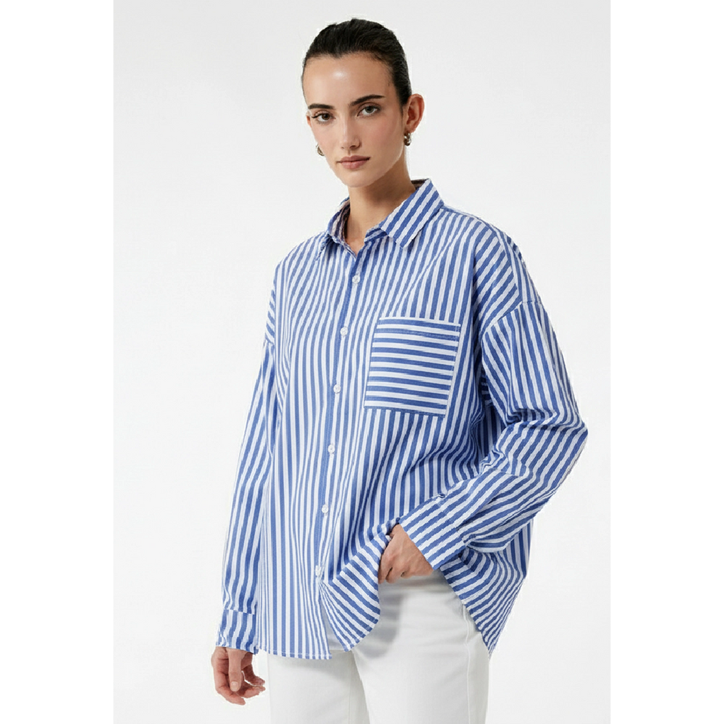Royal Blue Stripes Oversized Shirt | Montivo Pakistan