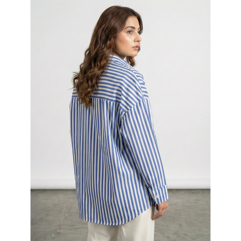 Royal Blue Stripes Oversized Shirt | Montivo Pakistan