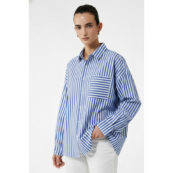 Royal Blue Stripes Oversized Shirt | Montivo Pakistan