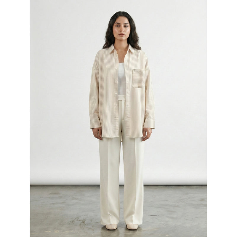 Beige Stripes Oversized Shirt | Montivo Pakistan