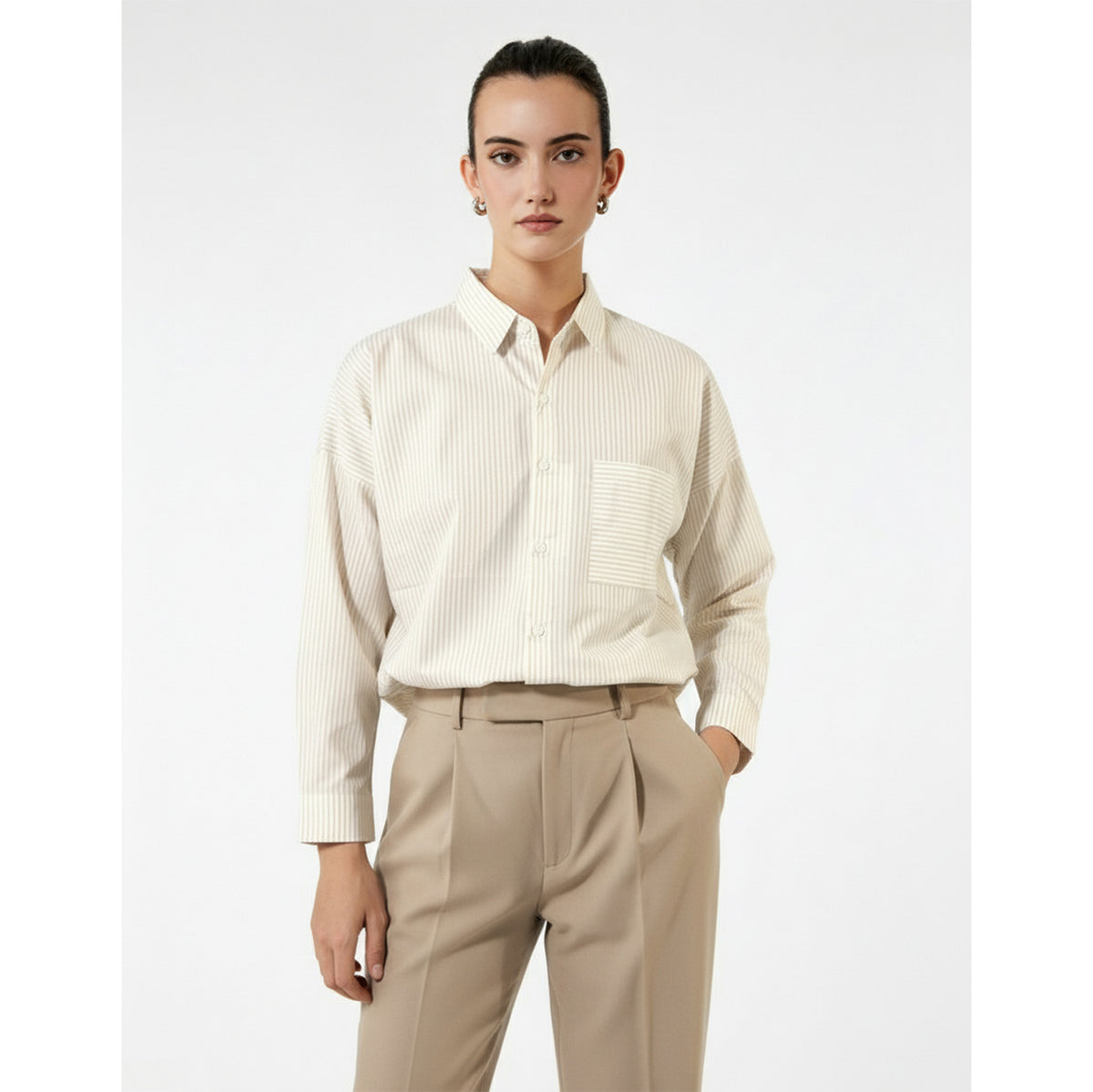 Beige Stripes Oversized Shirt | Montivo Pakistan