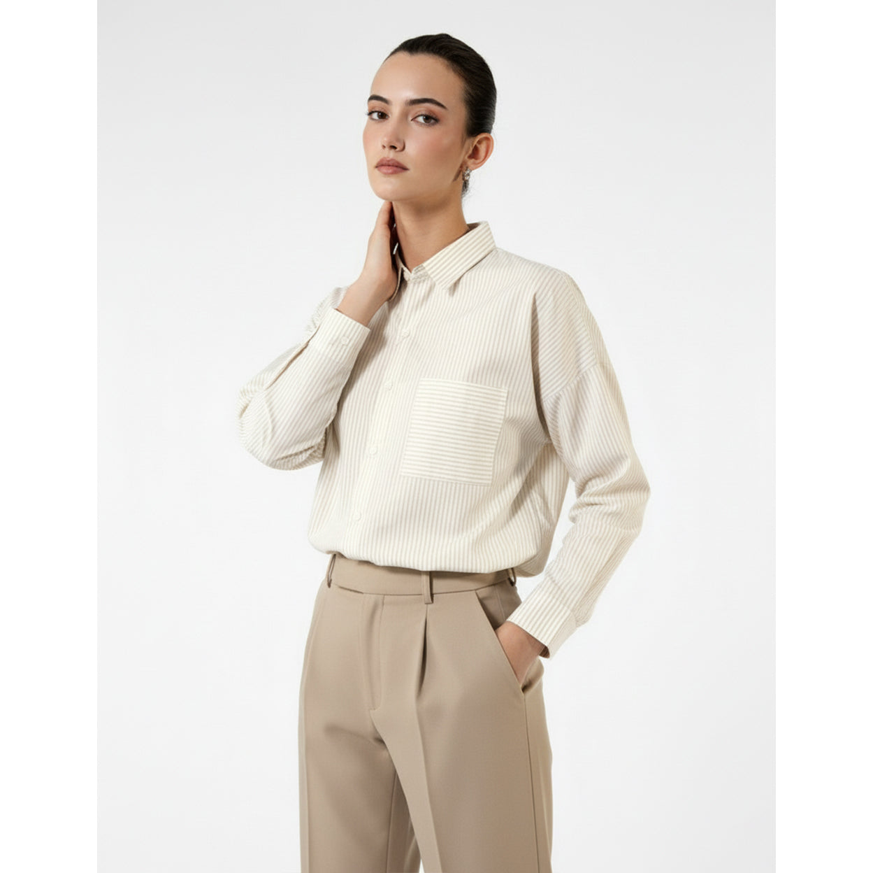 Beige Stripes Oversized Shirt | Montivo Pakistan
