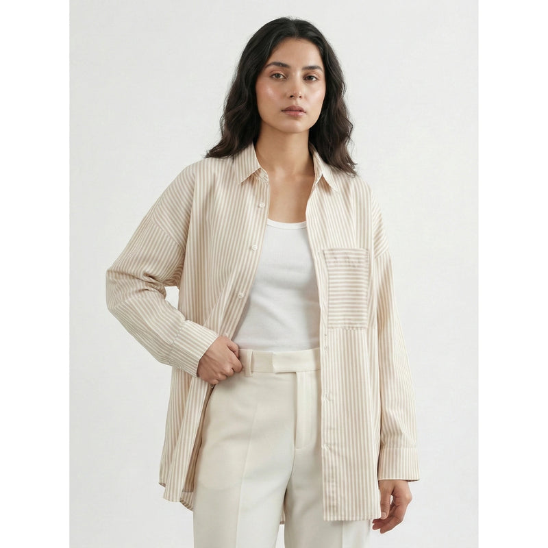 Beige Stripes Oversized Shirt | Montivo Pakistan