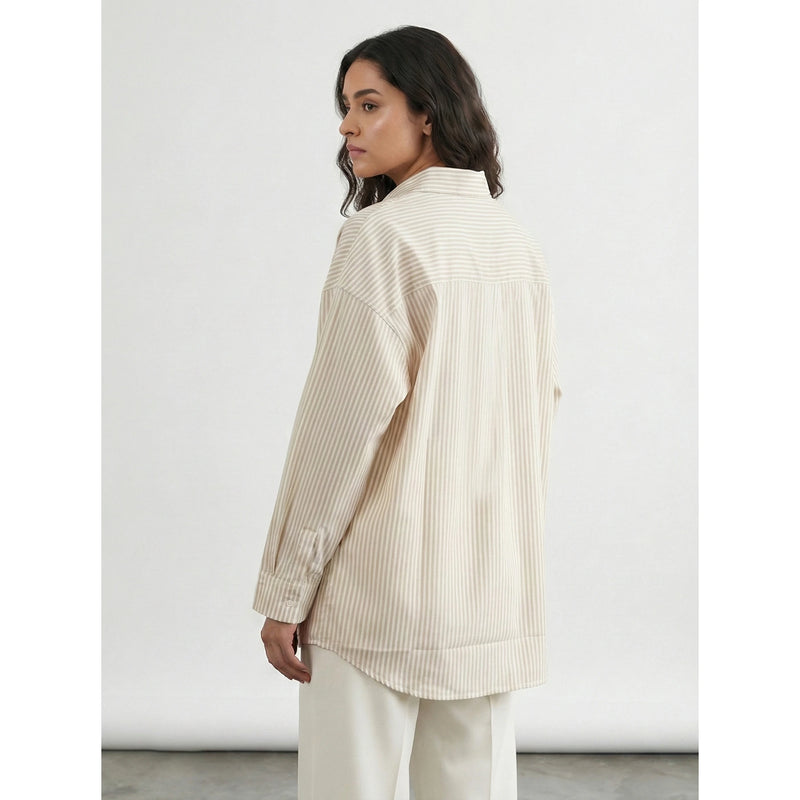 Beige Stripes Oversized Shirt | Montivo Pakistan