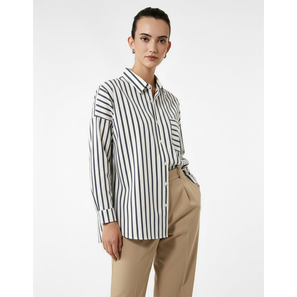 White Navy Stripes Oversized Shirt