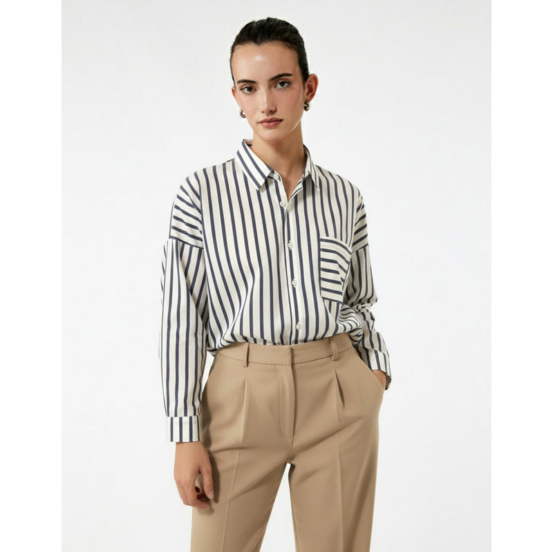 White Navy Stripes Oversized Shirt | Montivo Pakistan