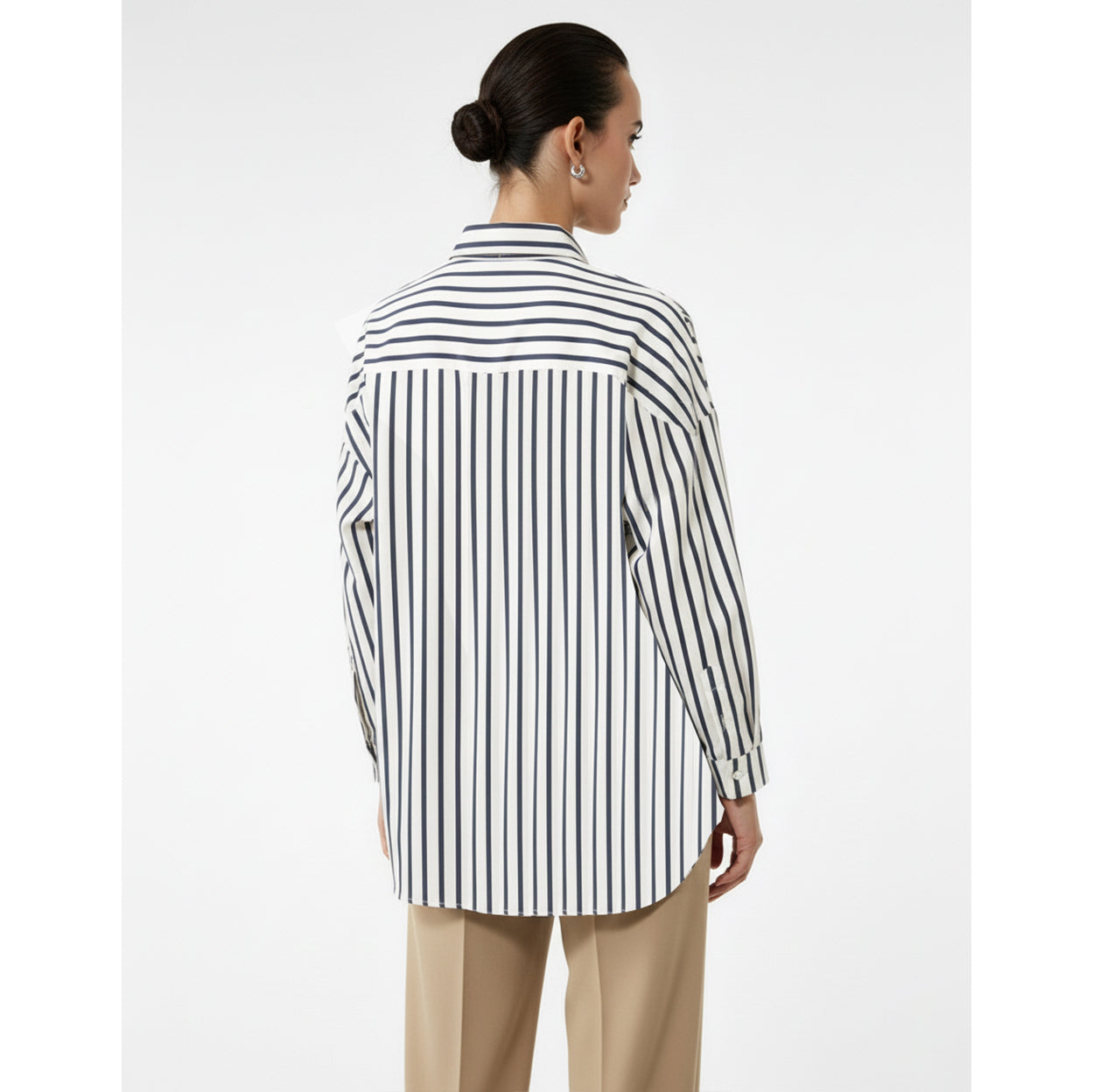 White Navy Stripes Oversized Shirt | Montivo Pakistan