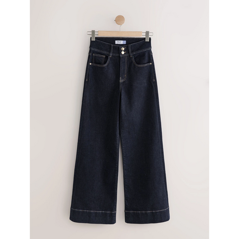 Rinse Blue High Rise Stretch Wide Leg Jeans | Montivo Pakistan