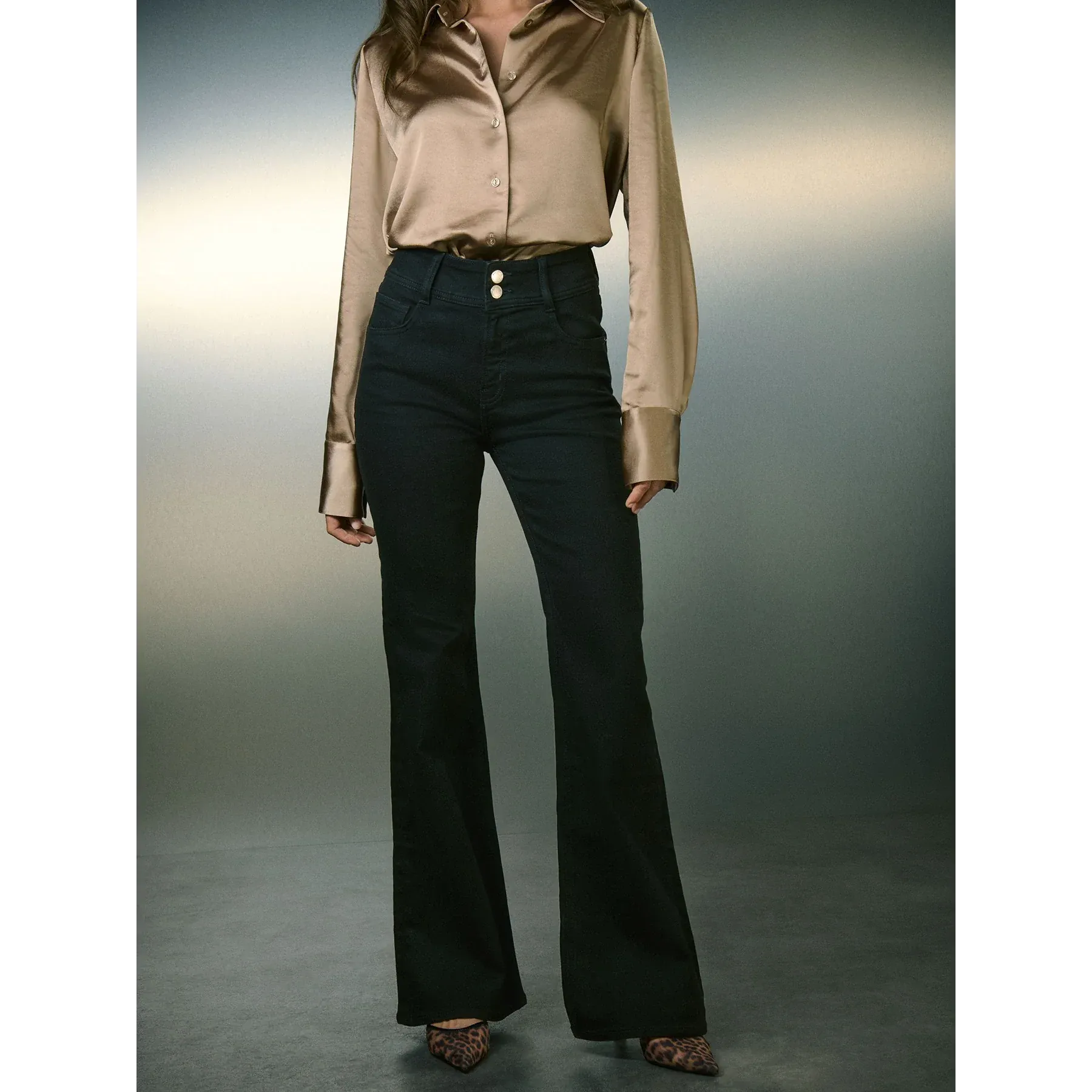 Black High Rise Stretch Flare Jeans | Montivo Pakistan