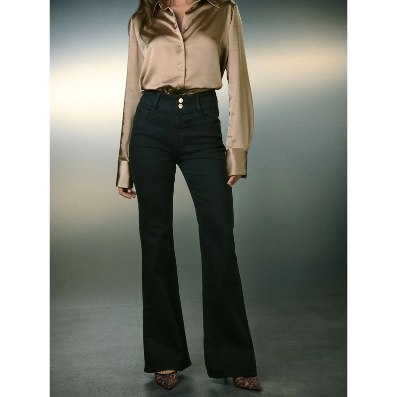 Black High Rise Stretch Flare Jeans | Montivo Pakistan