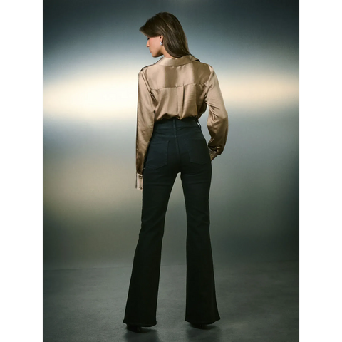 Black High Rise Stretch Flare Jeans | Montivo Pakistan