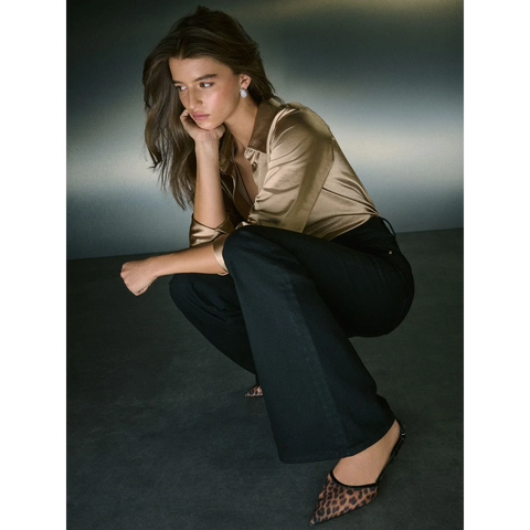 Black High Rise Stretch Flare Jeans | Montivo Pakistan