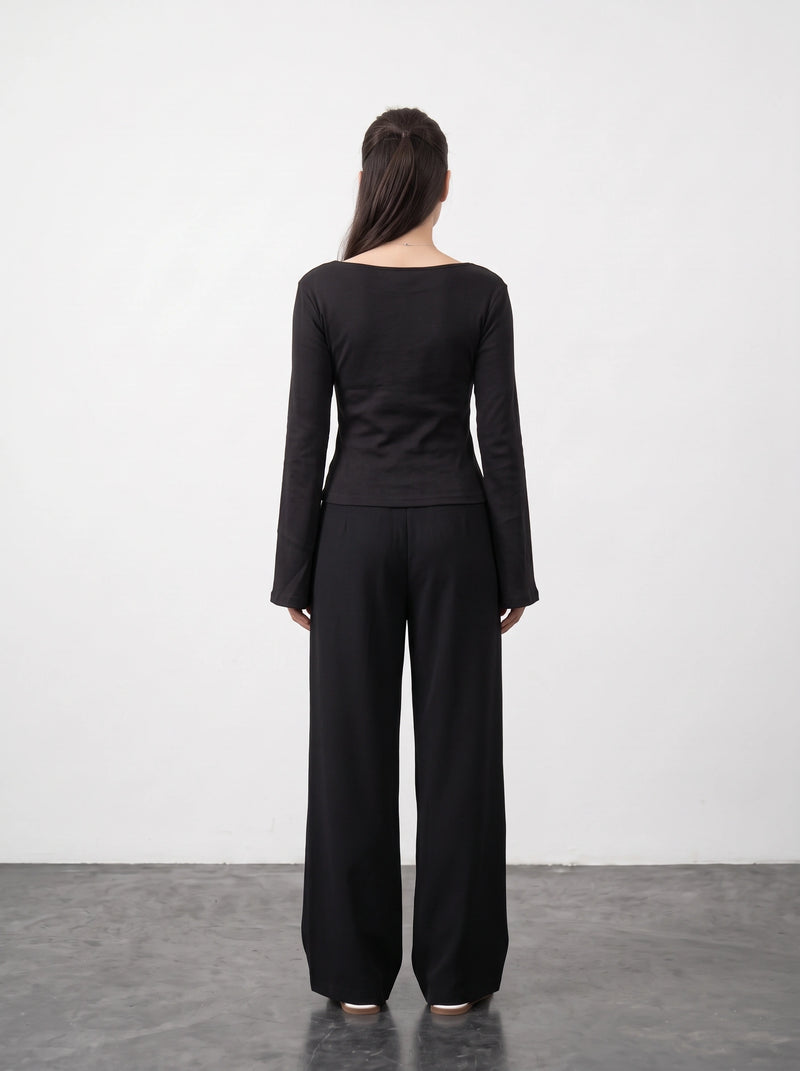 Black Broad Neck Flare Sleeves Top | Montivo Pakistan