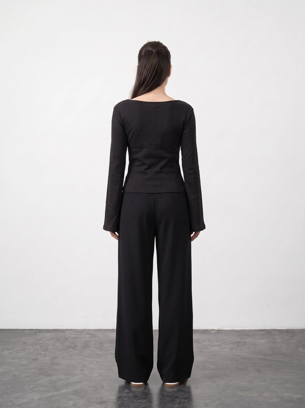 Black Broad Neck Flare Sleeves Top | Montivo Pakistan