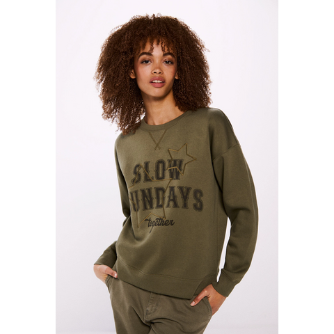 Slow Sunday Olive Oversized Sweatshirt | Montivo Pakistan