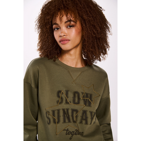 Slow Sunday Olive Oversized Sweatshirt | Montivo Pakistan