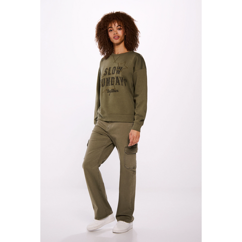 Slow Sunday Olive Oversized Sweatshirt | Montivo Pakistan