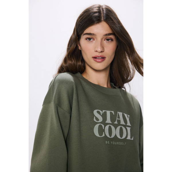 Stay Cool Olive Oversized Sweatshirt | Montivo Pakistan