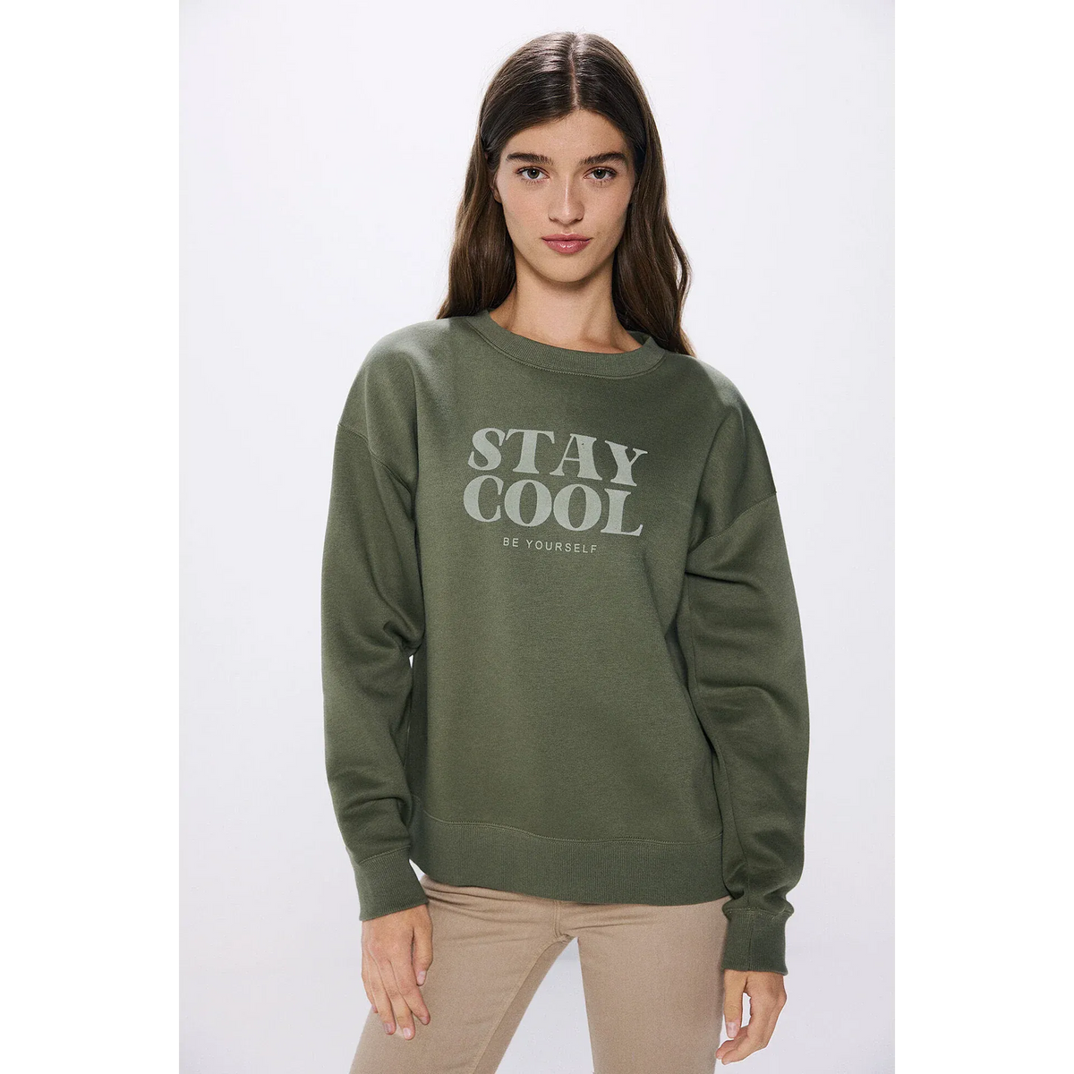 Stay Cool Olive Oversized Sweatshirt | Montivo Pakistan