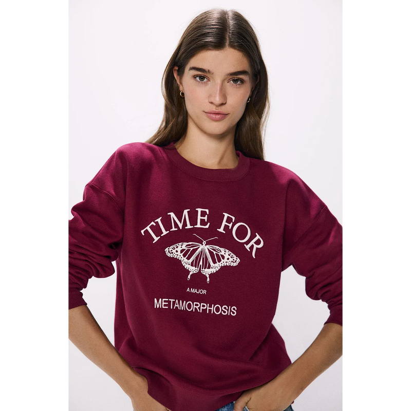 Time For Burgundy Oversized Sweatshirt | Montivo Pakistan