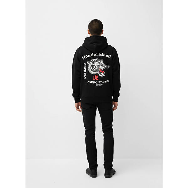 Black Oversized Printed Hooded Sweatshirt | Montivo Pakistan