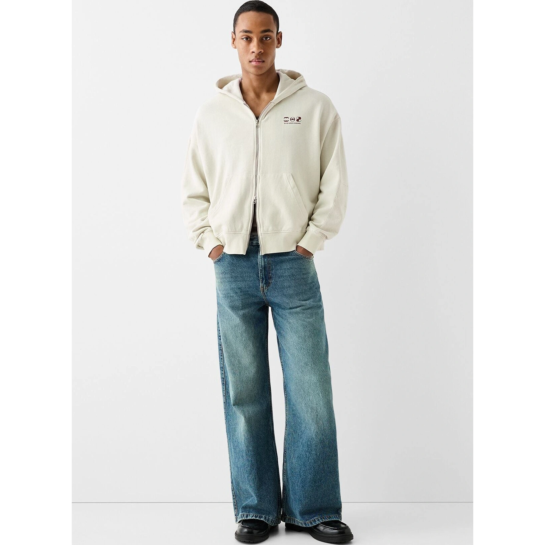 Off-White Printed Zipper Hoodie | Montivo Pakistan