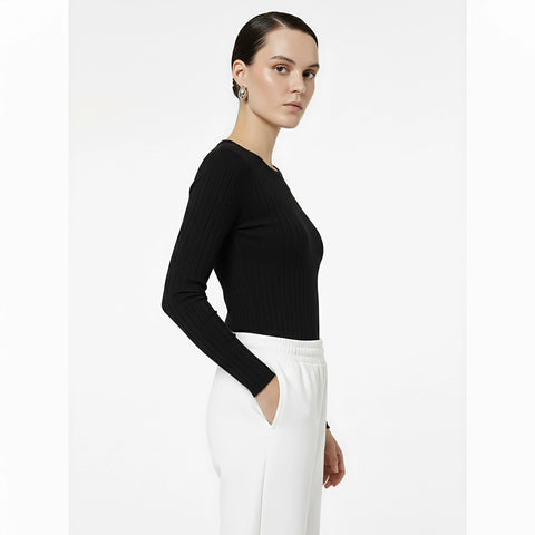 Black Drop Needle Crew Neck Top | Montivo Pakistan