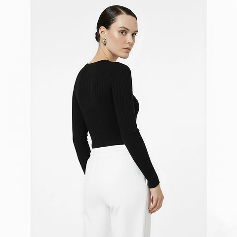 Black Drop Needle Crew Neck Top | Montivo Pakistan