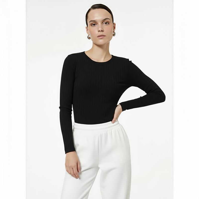 Black Drop Needle Crew Neck Top | Montivo Pakistan