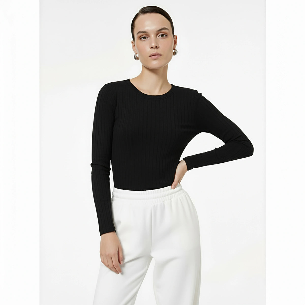 Black Drop Needle Crew Neck Top | Montivo Pakistan