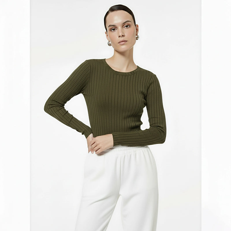 Green Drop Needle Crew Neck Top | Montivo Pakistan