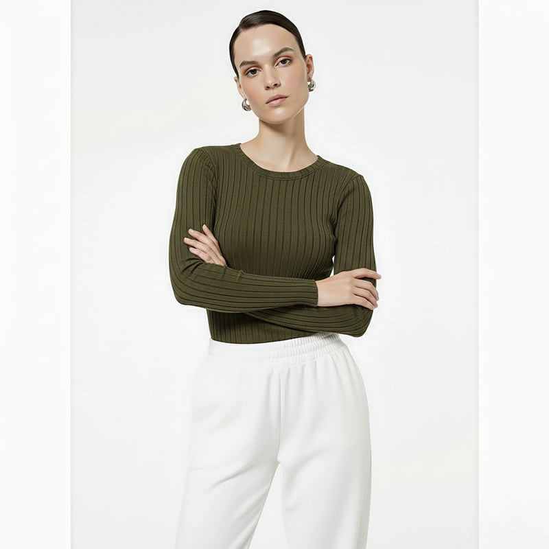 Green Drop Needle Crew Neck Top | Montivo Pakistan