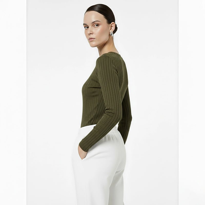 Green Drop Needle Crew Neck Top | Montivo Pakistan