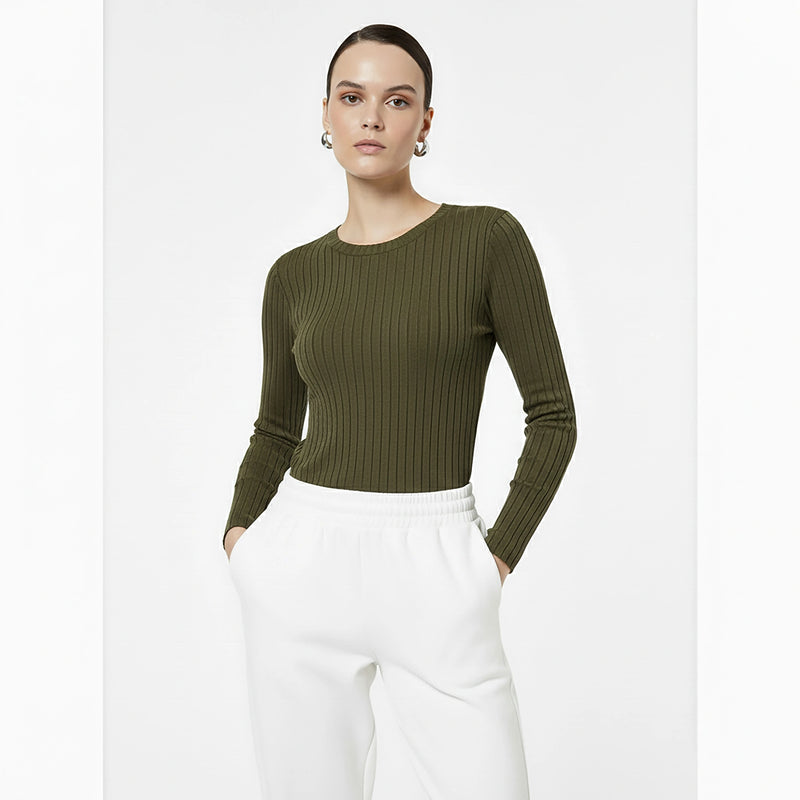 Green Drop Needle Crew Neck Top | Montivo Pakistan